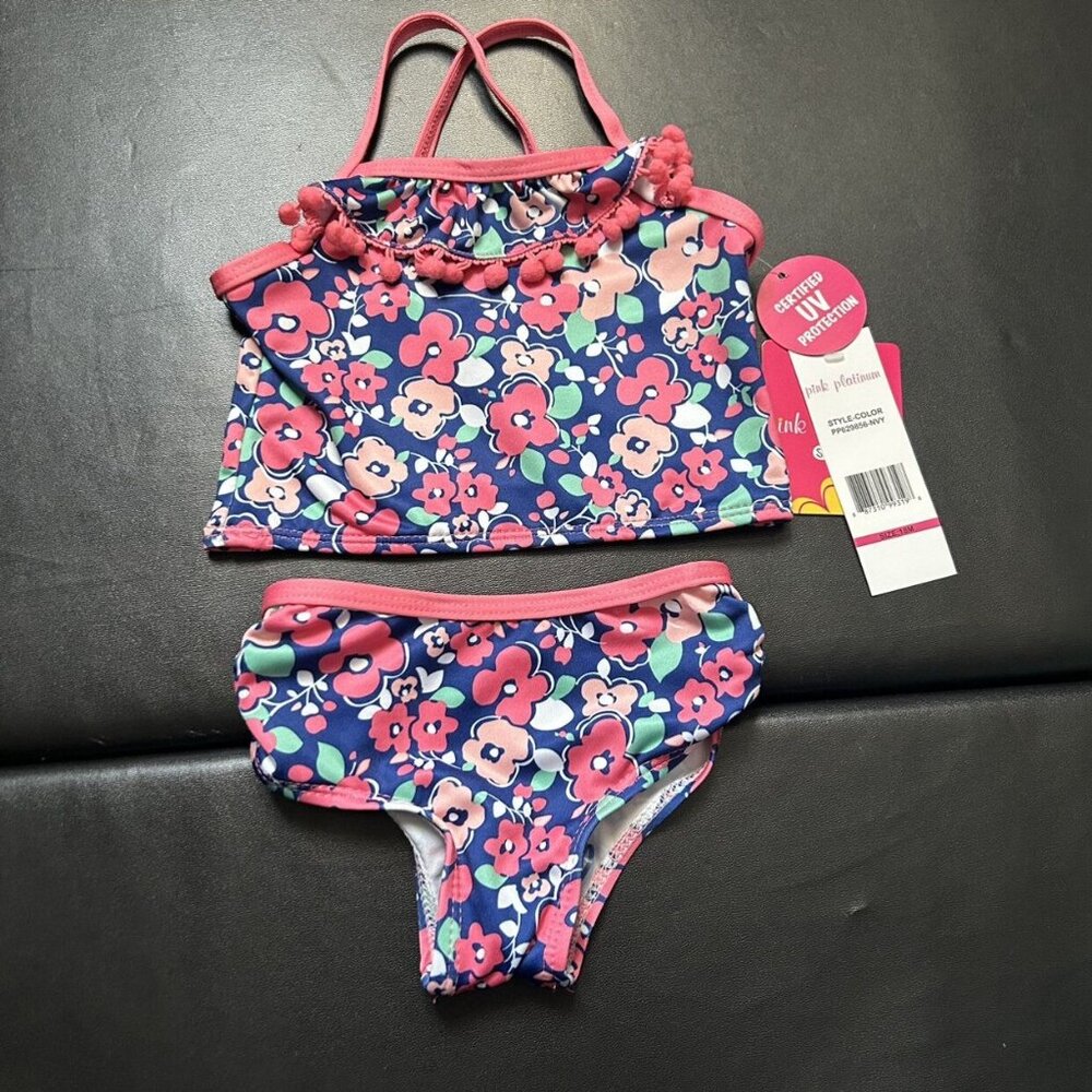 NWT Pink Platinum Tankini Swim Suit Baby Girls Size 18 Months